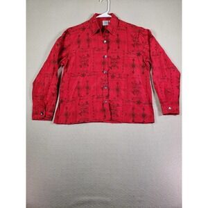 Bleu Bayou Shirt Womens Small S Mother Of Pearl Button Up Embellished Silk‎ Red